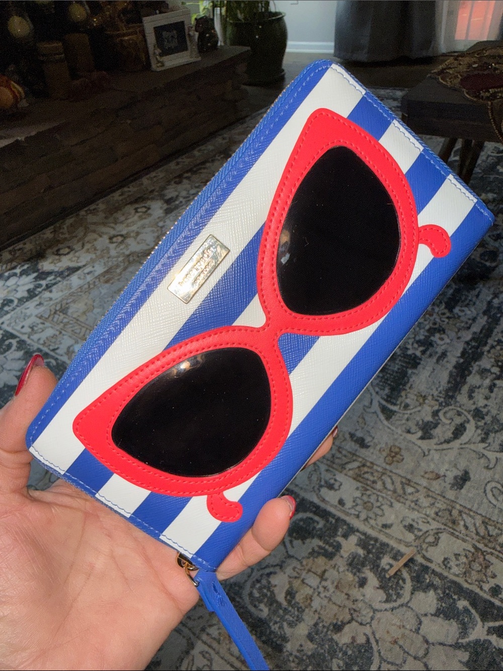 Kate spade Striped Sunglasses Wristlet Wallet with Red Sunglass Applique